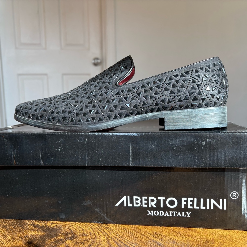 Alberto Fellini Black Perforated Loafers